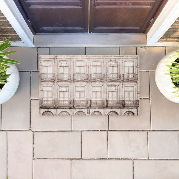 Stupell Industries Erin Marie | Pretty Beige Windows Architecture Non-Woven Door Mat
