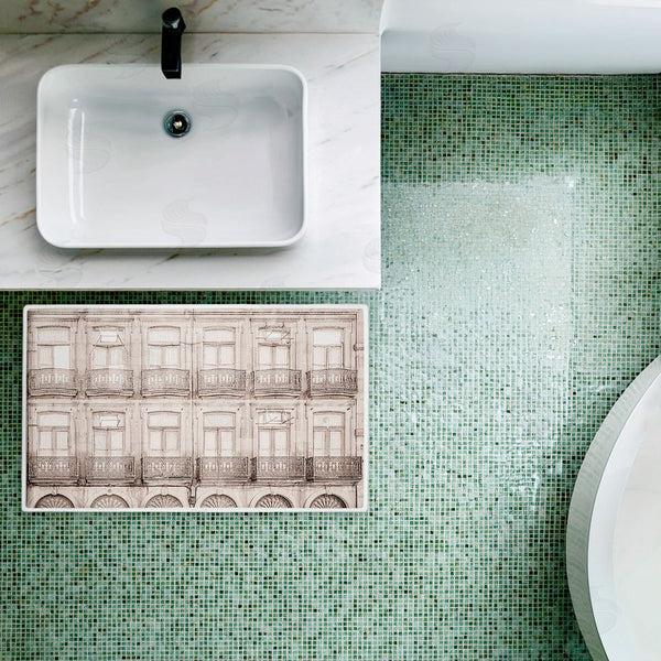 Stupell Industries Erin Marie | Pretty Beige Windows Architecture Plush Bath Mat