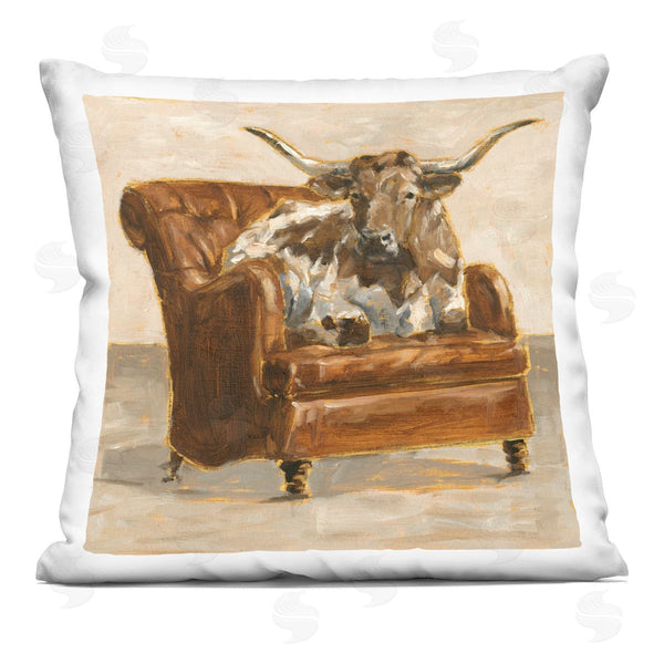 stupell industries Ethan Harper | Abstract Bull Livingroom Chair Brown Orange Printed Throw Pillow