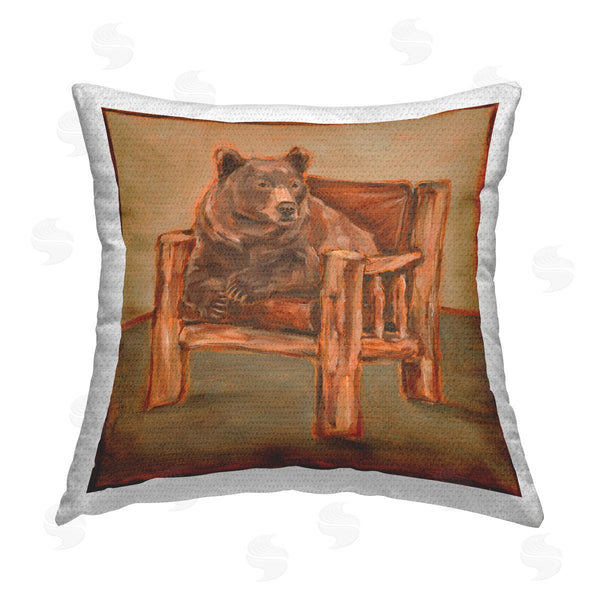 Stupell Industries Ethan Harper | Bear In Cabin Chair Printed Throw Pillow