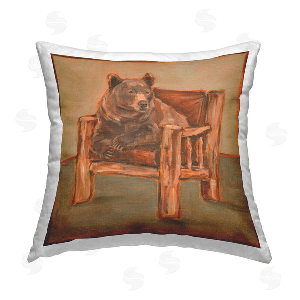stupell industries Ethan Harper | Bear in Cabin Chair Printed Throw Pillow