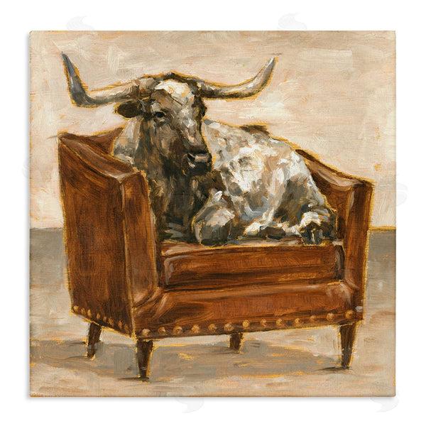 stupell industries Ethan Harper | Brown Bull Resting in Chair Painting
