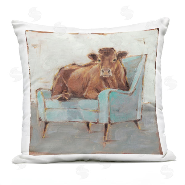 Stupell Industries Ethan Harper | Brown Cattle On A Blue Chair Funny Chic Farmhouse Printed Throw Pillow