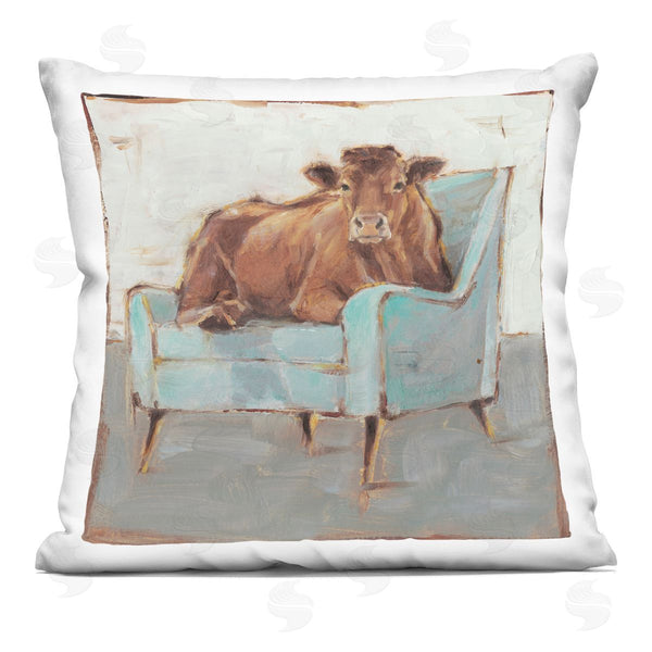 stupell industries Ethan Harper | Brown Cattle on a Blue Chair Funny Chic Farmhouse Printed Throw Pillow