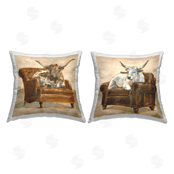 Stupell Industries Ethan Harper | Country Cattle Long Horns On Chairs Printed Throw Pillow Set
