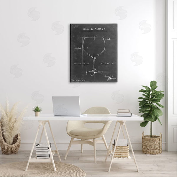 Stupell Industries Ethan Harper | Gin & Tonic Cocktail Wineglass Blueprint Diagram Design Wall Art