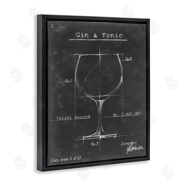 Stupell Industries Ethan Harper | Gin & Tonic Cocktail Wineglass Blueprint Diagram Design Wall Art