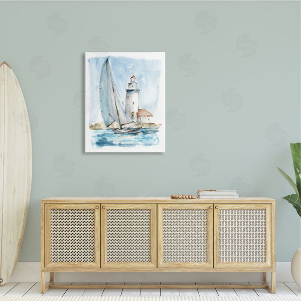 Stupell Industries Ethan Harper | Lighthouse Tower Beacon Sea Sail Boat Nautical Outdoors Wall Art