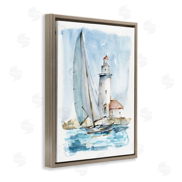 Stupell Industries Ethan Harper | Lighthouse Tower Beacon Sea Sail Boat Nautical Outdoors Wall Art