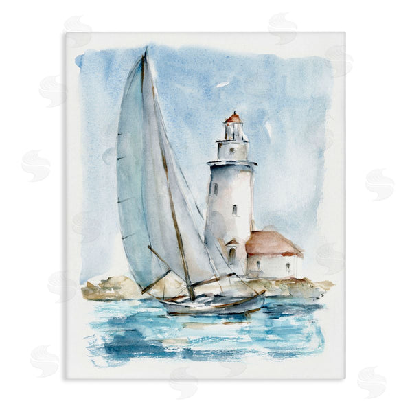 stupell industries Ethan Harper | Lighthouse Tower Beacon Sea Sail Boat Nautical Outdoors Wall Art