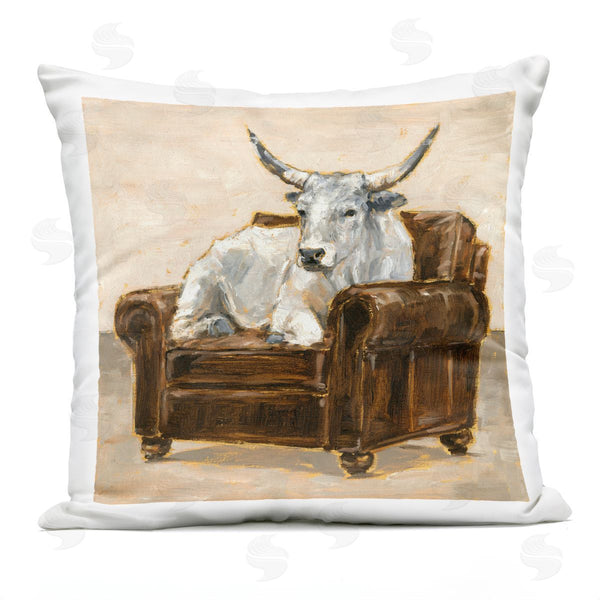 Stupell Industries Ethan Harper | Longhorn White Bull Resting In Brown Chair Printed Throw Pillow