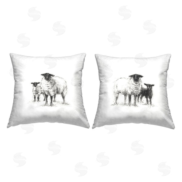 stupell industries Ethan Harper | Minimal Sheep on White Printed Throw Pillow Set