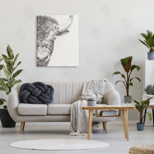 Stupell Industries Ethan Harper | Rural Bison Animal Drawing Detailed Graphite Wildlife Wall Art
