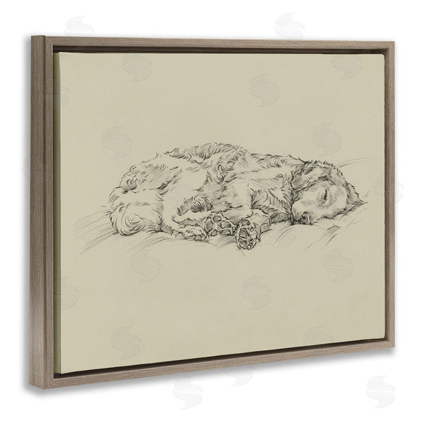 Stupell Industries Ethan Harper | Serene Dog Sleep Soft Cushion Monochrome Sketch Portrait Wall Art