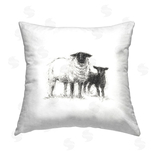 stupell industries Ethan Harper | Sheep & Lamb on White Printed Throw Pillow