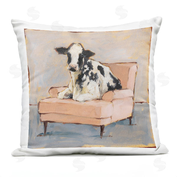 Stupell Industries Ethan Harper | Sweet Dairy Cow On A Peach Farm Chair Printed Throw Pillow