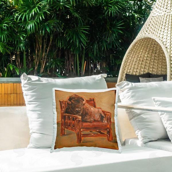 Stupell Industries Ethan Harper | Traditional Bison In Armchair Printed Throw Pillow
