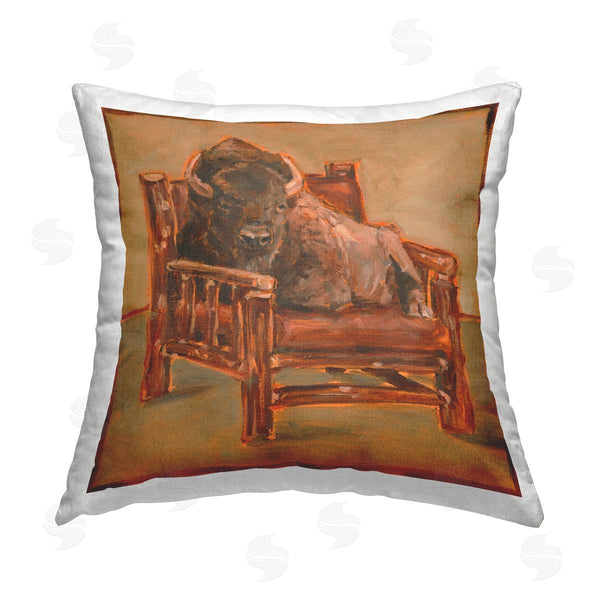 stupell industries Ethan Harper | Traditional Bison in Armchair Printed Throw Pillow