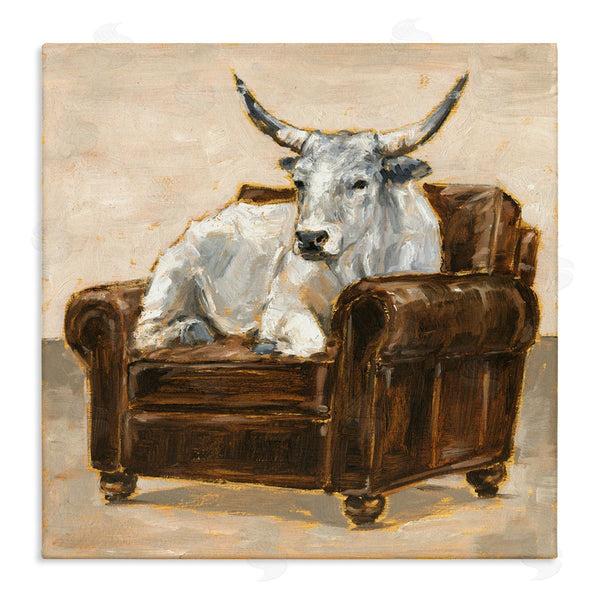 stupell industries Ethan Harper | White Cattle in Brown Chair