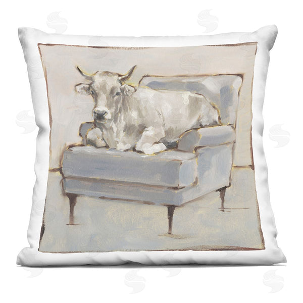 stupell industries Ethan Harper | White Cattle on Couch Printed Throw Pillow