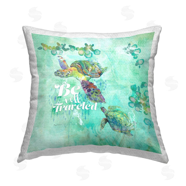 Stupell Industries Evelia Designs | Be Well Traveled Turtle Swimming Printed Throw Pillow
