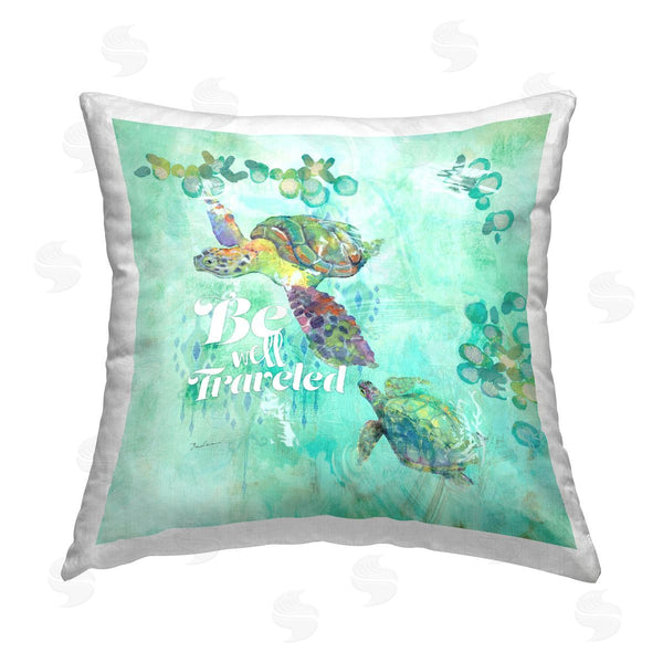stupell industries Evelia Designs | Be Well Traveled Turtle Swimming Printed Throw Pillow