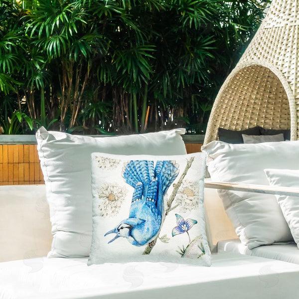 Stupell Industries Evelia Designs | Blue Jay Perched Florals Printed Throw Pillow