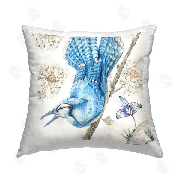 stupell industries Evelia Designs | Blue Jay Perched Florals Printed Throw Pillow
