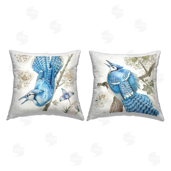 Stupell Industries Evelia Designs | Blue Jay & Rhododendron Printed Throw Pillow Set