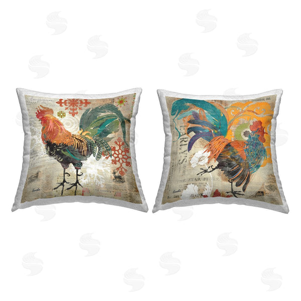 Stupell Industries Evelia Designs | Bold Vintage Farmhouse Rooster Printed Throw Pillow Set