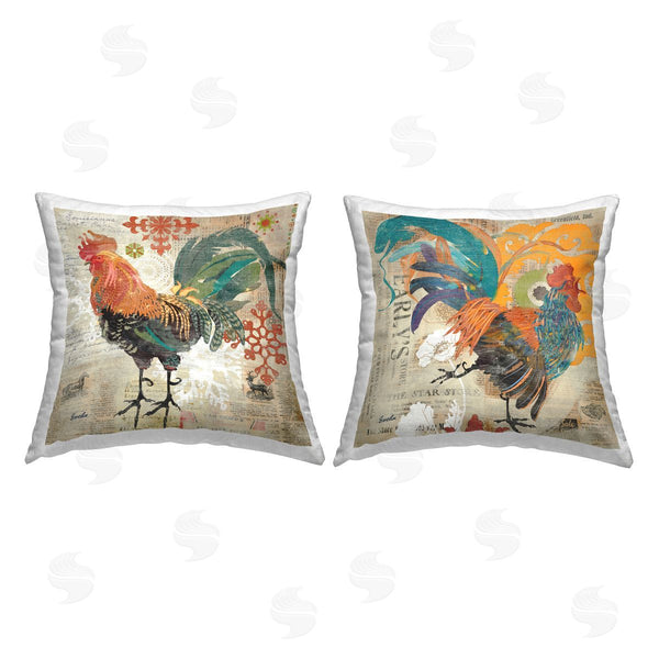 stupell industries Evelia Designs | Bold Vintage Farmhouse Rooster Printed Throw Pillow Set