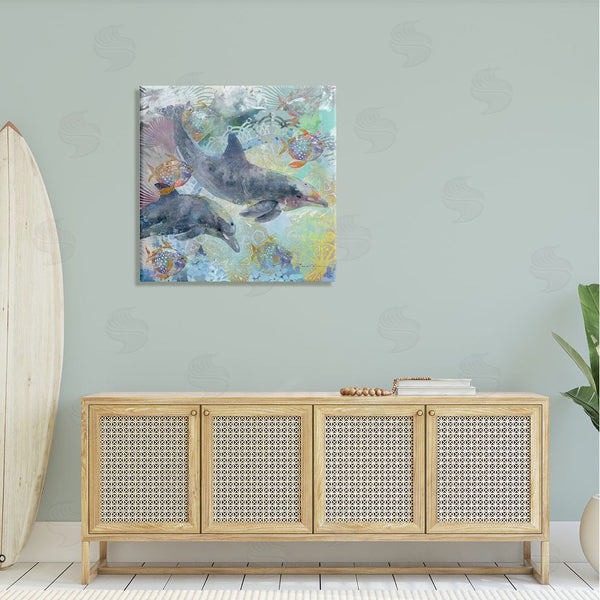 Stupell Industries Evelia Designs | Dolphins & Fish Aquatic Fractals Wall Art