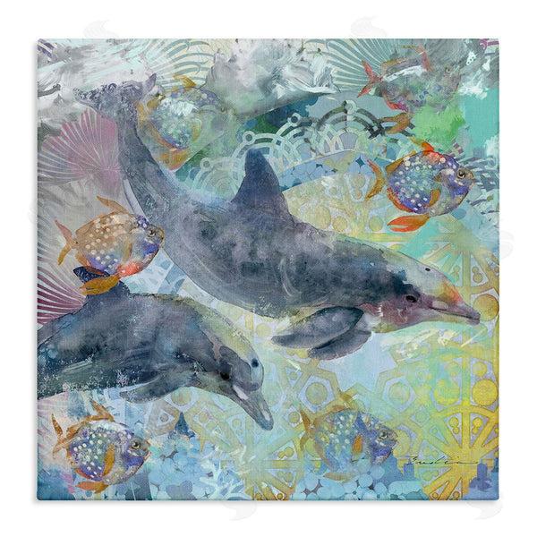 stupell industries Evelia Designs | Dolphins & Fish Aquatic Fractals Wall Art