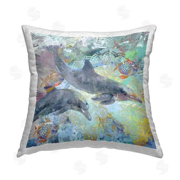Stupell Industries Evelia Designs | Dolphins Swimming Sea Life Printed Throw Pillow