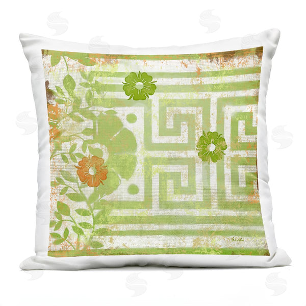 Stupell Industries Evelia Designs | Floral Rustic Green Greek Key Printed Throw Pillow