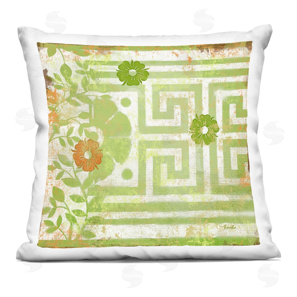 stupell industries Evelia Designs | Floral Rustic Green Greek Key Printed Throw Pillow