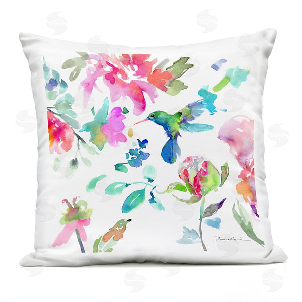 Stupell Industries Evelia Designs | Fluttering Hummingbird Floral Composition Printed Throw Pillow