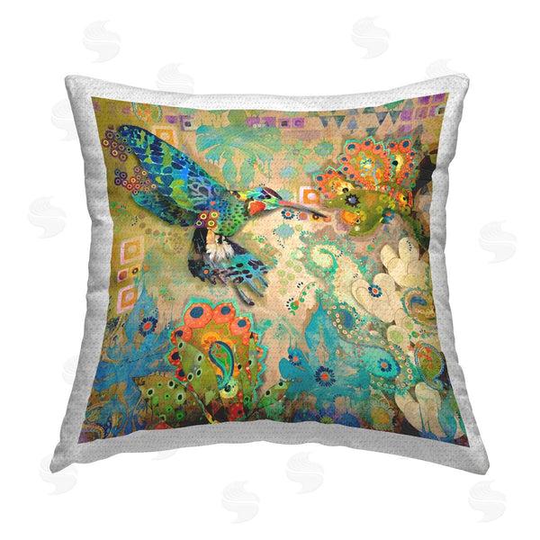 Stupell Industries Evelia Designs | Mosaic Floral Hummingbird Printed Throw Pillow