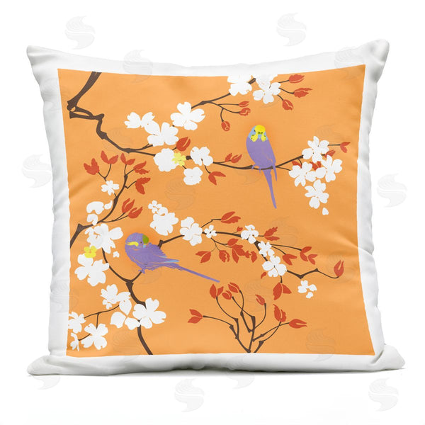 Stupell Industries Evelia Designs | Orange Parakeet Floral Nature Printed Throw Pillow