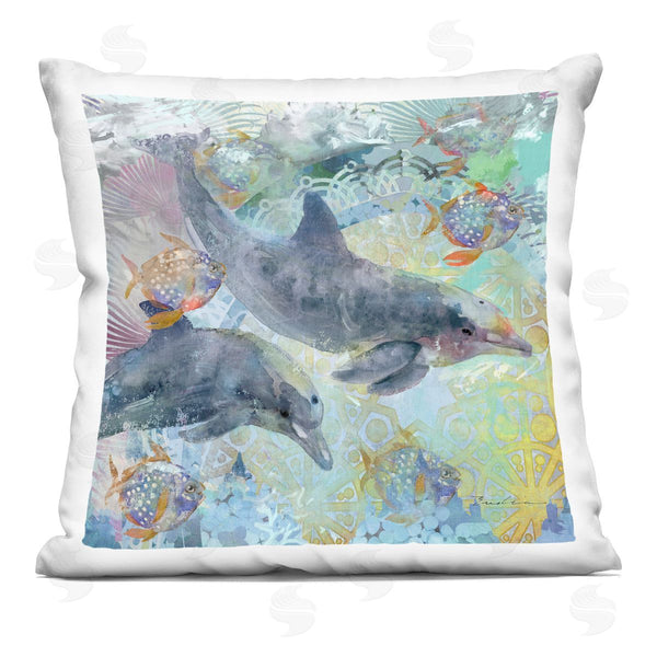 stupell industries Evelia Designs | Patterned Swimming Aquatic Dolphins Printed Throw Pillow