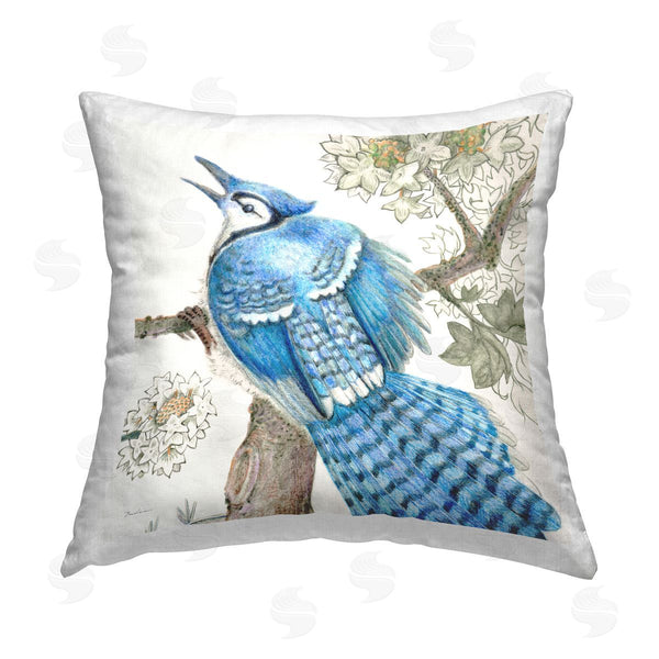stupell industries Evelia Designs | Rhododendron & Blue Jay Printed Throw Pillow