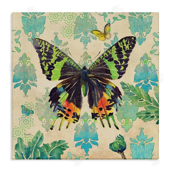stupell industries Evelia Designs | Turquoise Butterfly Damask Pattern Wall Art