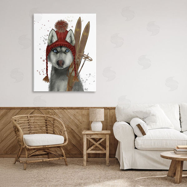 Stupell Industries Fab Funky | Husky With Winter Skis