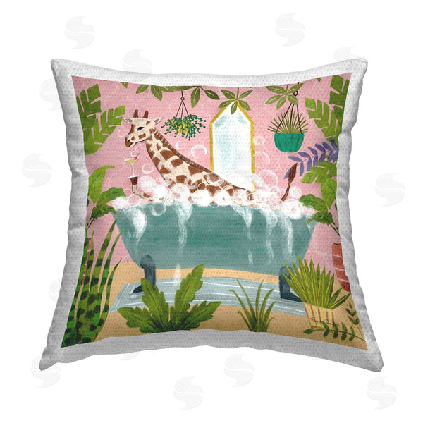 Stupell Industries Farida Zaman | Giraffe Fun Bath Time Printed Throw Pillow