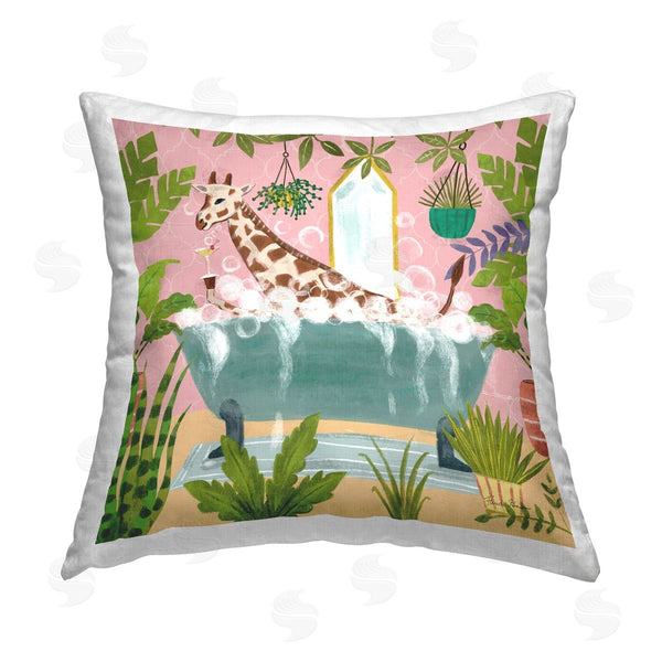 stupell industries Farida Zaman | Giraffe Fun Bath Time Printed Throw Pillow