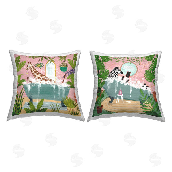 Stupell Industries Farida Zaman | Giraffe Zebra Safari Animal Tub Printed Throw Pillow Set