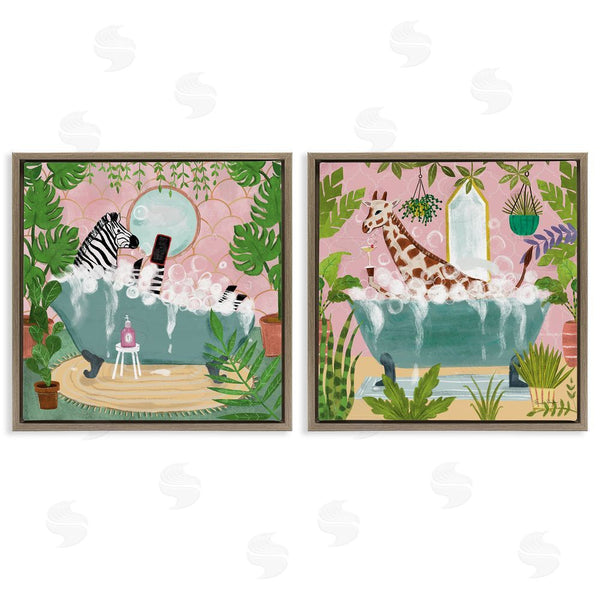 Stupell Industries Farida Zaman | Giraffe Zebra Safari Animal Tub Wall Art