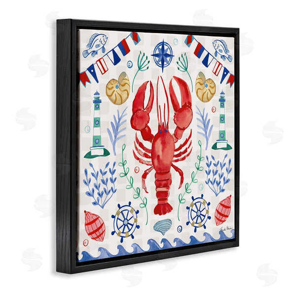 Stupell Industries Farida Zaman | Lobster On Nautical Pattern Wall Art