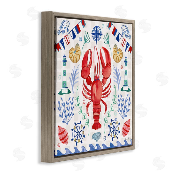 Stupell Industries Farida Zaman | Lobster On Nautical Pattern Wall Art