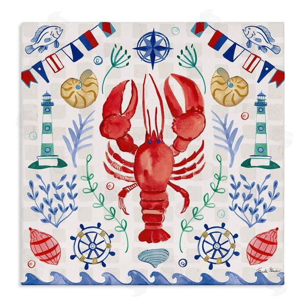 stupell industries Farida Zaman | Lobster on Nautical Pattern Wall Art